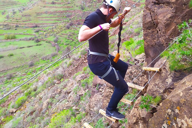 Climbing + Zipline + Via Ferrata + Cave. Adventure route in Gran Canaria - The 50-Meter Zipline Finish: Views and a Final Climb